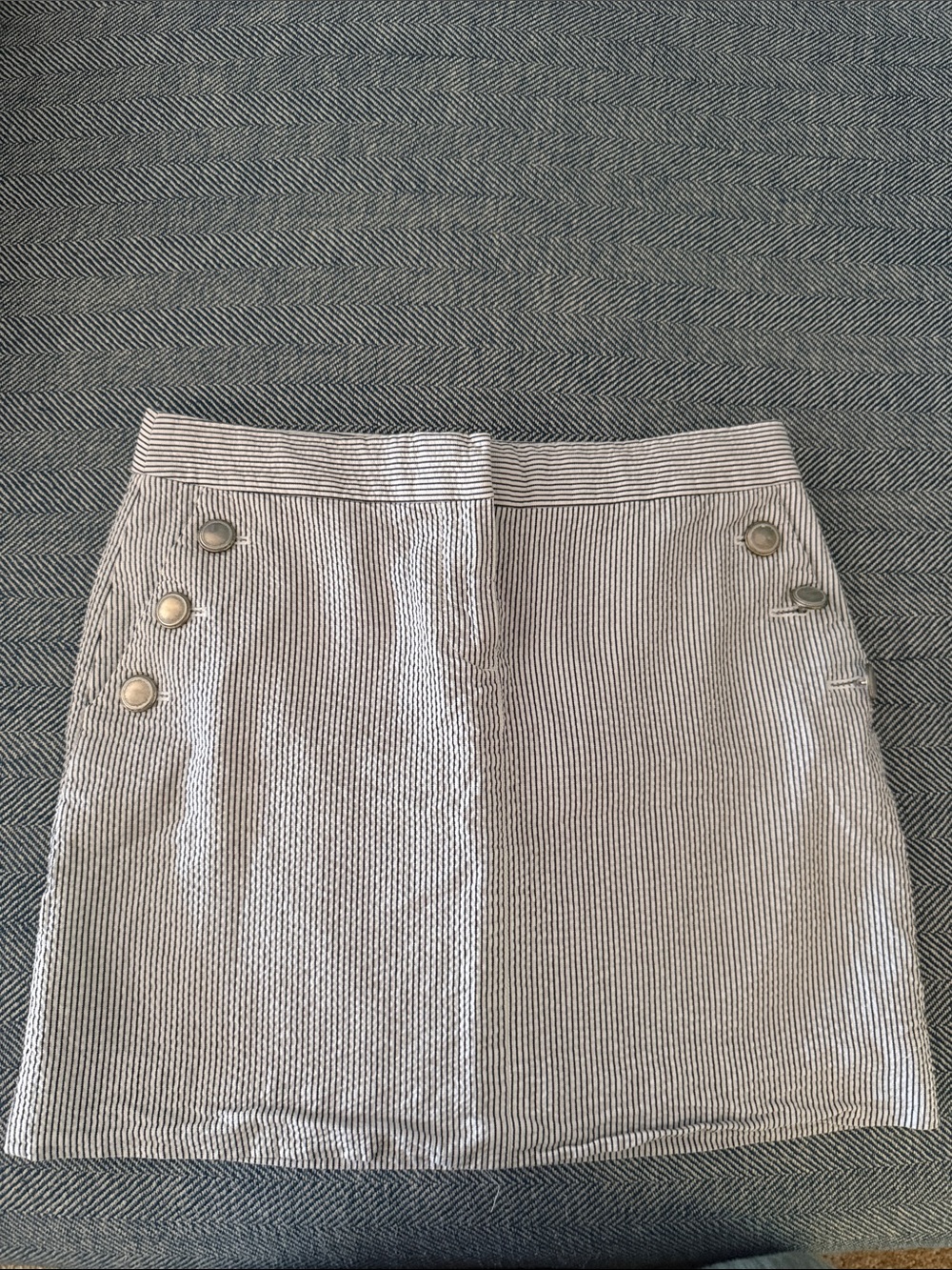 J. Crew Striped Button-Accent Mini Skirt in White and Navy